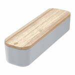 Siva kutija za pohranu s poklopcem od drveta paulovnije iDesign Eco, 9 x 36,5 cm