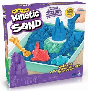 Kutija za kinetički pijesak od tekućeg pijeska s plavom podlogom