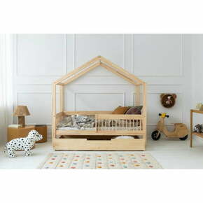 Dječji krevet od masivnog bora u obliku kućice/s dodatnim ležajem s prostorom za pohranu 90x160 cm u prirodnoj boji Mila RMW – Adeko