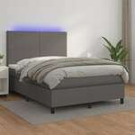 Krevet box spring s madracem LED sivi 140x190cm od umjetne kože