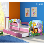 Dječji krevet ACMA s motivom, bočna roza + ladica 160x80 cm