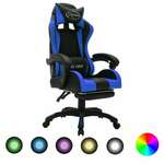 Igraća stolica s RGB LED svjetlima plavo-crna od umjetne kože