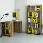 Studijski stol i policu za knjige, Box - Walnut, Yellow