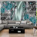 Samoljepljiva foto tapeta - Floral Curtain (Turquoise) 343x245