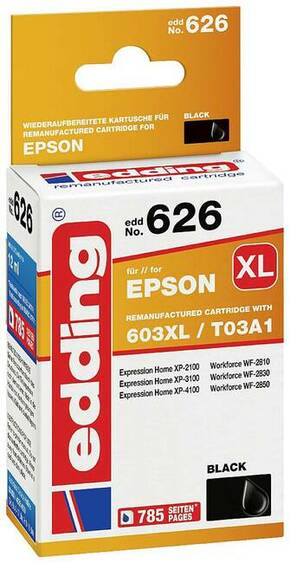 Edding uložak za pisač EDD-626 zamjenjuje Epson 603XL (T03A1) - crni - sadržaj: 12 ml Edding patrona tinte zamijenjen Epson 603XL (T03A1) kompatibilan crn EDD-626 18-626