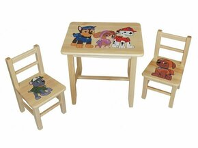 AtmoWood Drveni dječji stolić sa stolicama - Psići u ophodnji
