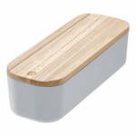 Siva kutija za pohranu s poklopcem od drveta paulovnije iDesign Eco, 9 x 27,5 cm