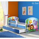 Dječji krevet ACMA s motivom, bočna plava + ladica 180x80 01 Zoo