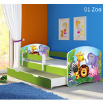 Dječji krevet ACMA s motivom, bočna zelena + ladica 180x80 cm