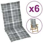vidaXL Jastuci za vrtne stolice 6 kom sivi karirani 120 x 50 x 3 cm