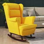 Fotelja za ljuljanje s drvenim nogama žuta baršunasta