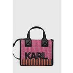 Torba Karl Lagerfeld boja: ružičasta - roza. Mala torba iz kolekcije Karl Lagerfeld. na kopčanje model izrađen od pletenog materijala.