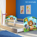 Dječji krevet ACMA s motivom, bočna sonoma + ladica 140x70 02 Animals