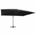 vidaXL Konzolni suncobran LED s aluminijskim stupom 400 x 300 cm crni