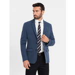 Ombre Elegant men's SLIM FIT jacket with rayon - dark blue plava