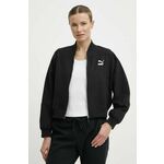 Bomber jakna Puma Classics Shiny Bomber za žene, boja: crna, za prijelazno razdoblje, 623696