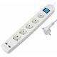 Transmedia 5-way power strip with 2x USB, white, 3m