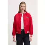 Bomber jakna Guess Jeans za žene, boja: crvena, za prijelazno razdoblje, oversize, W5RL43 WHAA2
