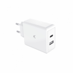 KSIX, GaN ultrabrzi zidni punjač 65W PD, 1xUSB-C + 1xUSB-A, bijeli