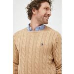 Pamučni pulover Polo Ralph Lauren za muškarce, boja: bež, lagani - bež. Pulover iz kolekcije Polo Ralph Lauren. Model s okruglim izrezom, izrađen od melanž pletenine.