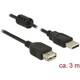 Delock USB kabel USB 2.0 USB-A utikač, USB-A utičnica 3.00 m crna s feritnom jezgrom 84886