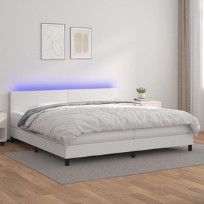 Krevet box spring s madracem LED bijeli 200x200 cm umjetna koža