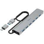 Hama USB hub, 7 priključaka, USB 3.2 Gen1, 5 Gbit/s, uklj. USB-C adapter i napajanje Hama 7 ulaza USB 3.2 Gen 1 hub (USB 3.0) sa USB-C utikačem siva