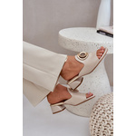 PE2 Elegant Ladies Slippers On Low Heel With Decoration Beige Feledis siva