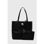 Dvostrana torba Karl Lagerfeld boja: crna - crna. Velika shopper torba iz kolekcije Karl Lagerfeld. Model bez kopčanja, izrađen od kombinacije tekstilnog materijala i ekološke kože.