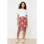 Trendyol Premium Orange Printed Tulle High Waist Lined Midi Knitted Skirt tamnocrvena, roze