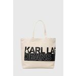 Torba Karl Lagerfeld Jeans boja: bež - bež. Velika shopper torbica iz kolekcije Karl Lagerfeld Jeans. Na kopčanje model izrađen od tekstilnog materijala.
