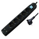 Transmedia 5-way power strip with 2x USB, black, 5m TRN-NV58-5L