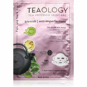 Teaology Tea Glow Blemish AHA Purifying Mask Sheet maska za čišćenje i osvježavanje lica za vrat i dekolte 21 ml