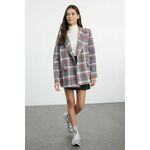 Trendyol Gray Oversize Lined Double Breasted Closure Woven Plaid Blazer Jacket siva