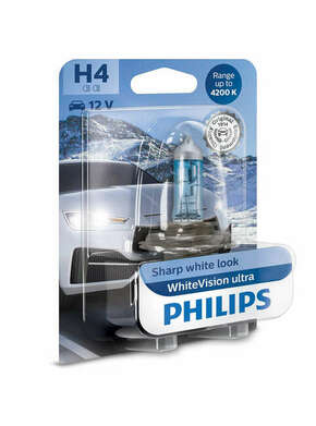 Philips WhiteVision Ultra (12V) - do 60% više svjetla - do 35% bjelije (4200K)Philips WhiteVision Ultra (12V) - up to 60% more light - up to 35% - H4 H4-WVUL-1