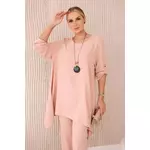 Włoski Set of blouse + pants with pendant dark powder pink roze