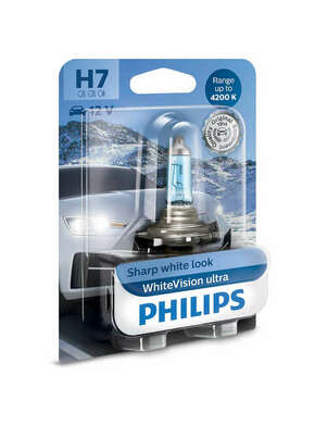 Philips WhiteVision Ultra (12V) - do 60% više svjetla - do 35% bjelije (4200K)Philips WhiteVision Ultra (12V) - up to 60% more light - up to 35% - H7 H7-WVUL-1