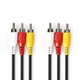 Kabel NEDIS, 3xRCA (M) na 3xRCA (M), crni, 3m, polybag