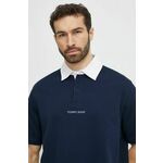 Pamučna polo majica Tommy Jeans boja: tamno plava, bez uzorka, DM0DM18924