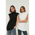 Trendyol Black-White 2-Pack Stand Collar Sleeveless Undershirt Tunic Lining siva