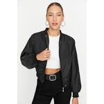 Trendyol crni oversize shirring detaljan vodootporni kaput bombarderske jakne crna