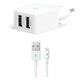 Punjač Zidni MFi (Apple license) - 2xUSB - White - +Lightning cable 1m