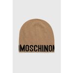 Vunena kapa Moschino boja: bež, od tanke pletenine, vunena - bež. Kapa iz kolekcije Moschino. Model izrađen od pletiva s uzorkom.