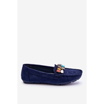 Women's suede loafers with crystals navy blue Lucille plava