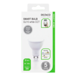 DELTACO SMART HOME LED arulja, GU10, WiFI 2.4GHz, 5W, 470lm, dimmable, 2700K-6500K, 220-240V, BIJEL