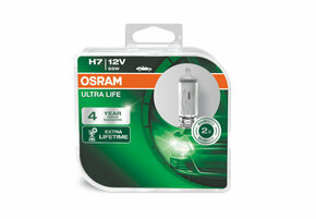 Osram Ultra life 12V - do 4x dulji radni vijekOsram Ultra life 12V - up to 4x longer lifetime - H7 - DUO BOX plastika (2 žarulje) H7-ULT-2